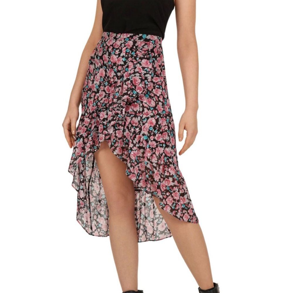 The Kooples Pink Candy Ruffled Floral - Print Skirt NWOT